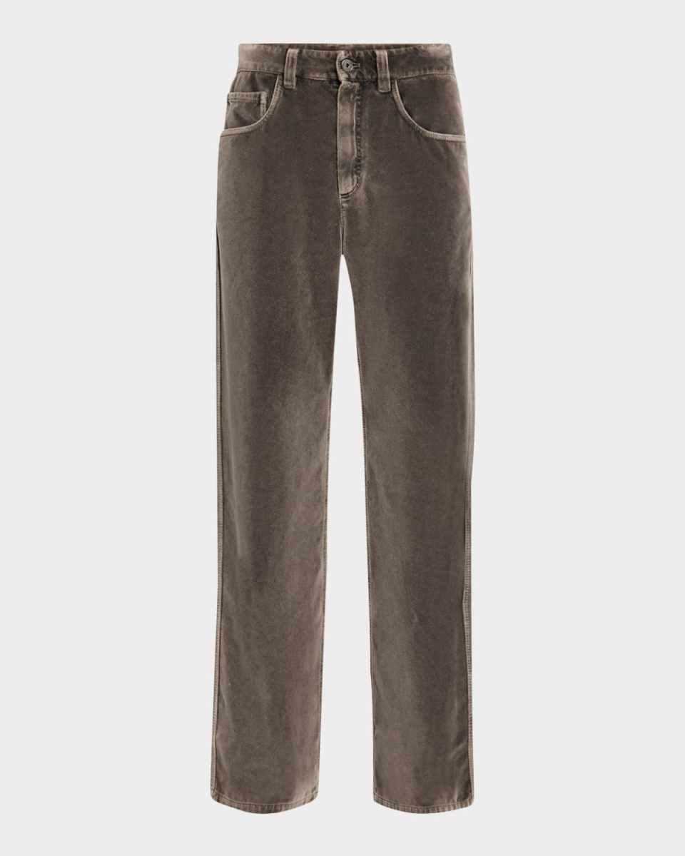 Vintage-Effect Cotton Velvet Wide-Leg Jeans